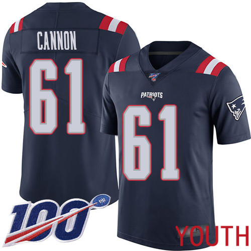 New England Patriots Football 61 100th Season Limited Navy Blue Youth Marcus Cannon NFL Jersey